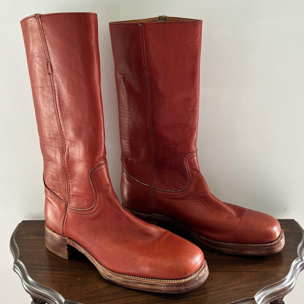 Men's 10D FRYE The Stitching Horse Vintage 70's Cognac Campus Leather Boots